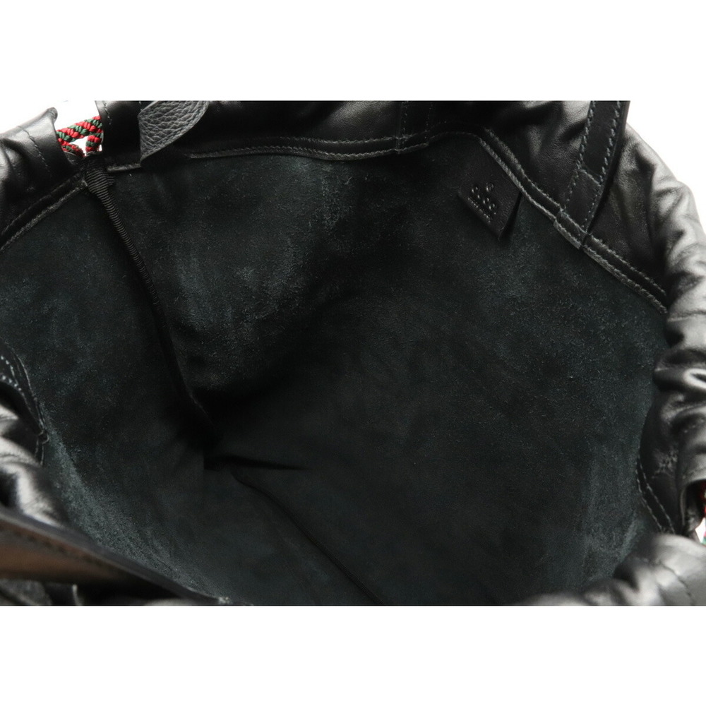 Gucci Leather Drawstring Backpack Logo Print Black - image 5